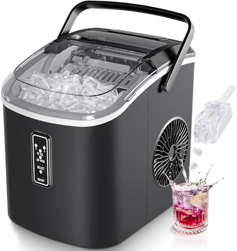 EUHOMY Macchina Ghiaccio Casa: 9 Cubetti in 6 Minuti, Macchina per il Ghiaccio Autopulente, 12KG/24H Macchina del Ghiaccio, 2 Dimensioni di Ghiaccio, con Maniglia/Paletta/Cestello, Nero