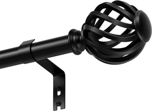 PeSenp Black Curtain Poles for Eyelet Curtains 95 to 325 cm, 16 mm Diameter Decorative Splicing Curtain Rod with Brackets and Finials for Bedroom, Living Room(Window Size:55-285 cm)