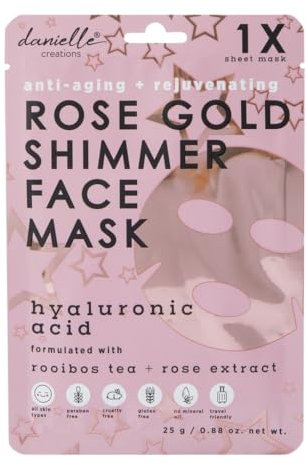 Danielle Rose Gold Shimmer Sheet Face Mask with Hylauronic Acid + Caffeine - Single Mask