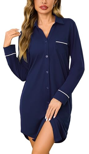 Bresdk Womens Pyjamas Womens Dress Cotton Nightdresses for Women Dark Blue