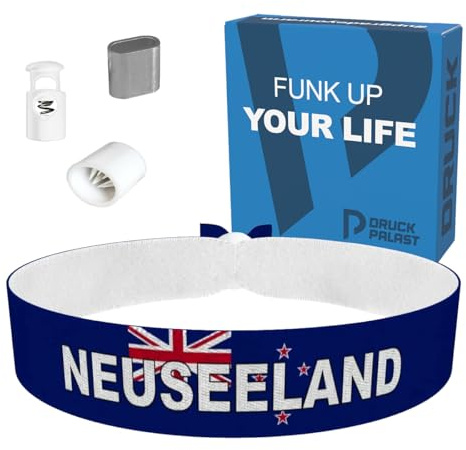 Neuseeland Flagge mit Ländername Stoffarmband - Wasserfest und langlebig - Neuseeland Fanarmband für Sportevents - Unisex Armband - Geschenkideen für Sportfans - Neuseeland Merchandise
