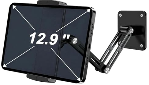 Tablet Wandhalterung, Aluminium ausziehbare iPad Wandhalterung, 3-Fach 360° Schwenkbar,Höhenverstellbar & Faltbar Tablet Halterung Wand, für iPhone, iPad Pro/Air/Mini, Galaxy Tab, Switch (4.7-13 in)
