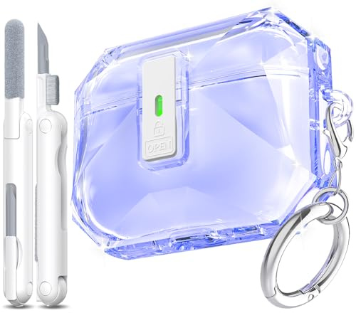 Custodia R-fun per AirPods Pro 3 2025, antiurto di livello militare, trasparente, design con coperchio a scomparsa con kit di pulizia per AirPods Pro 3, viola trasparente