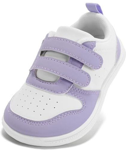 STQ Boys Girls Trainers Toddler Wide Toe Box Barefoot Shoes School First Walking Baby Infant Lightweight for Football Kid Running Child with Non-Slip Soft Tennis Prewalker Sneakers Mint Purple Size 6