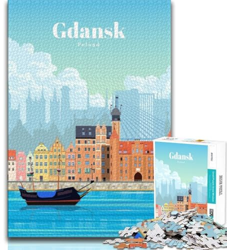 Reise nach Danzig, Puzzle für Erwachsene, 1000 Teile, anspruchsvolles Spiel und Familienspiel, ganze Familie, 38x26cm