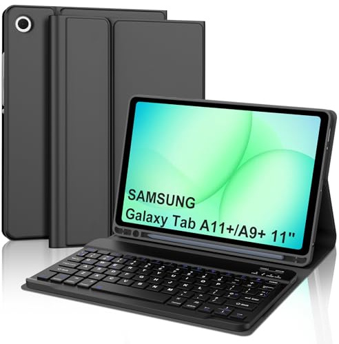 Keyboard Case for Samsung Galaxy Tab A11+/A9+ 11 Inch, UK Layout Wireless Bluetooth Keyboard with Stand Cover and Pencil Holder for Samsung Galaxy Tab A11 Plus/A9 Plus 11 2025/2023, Black