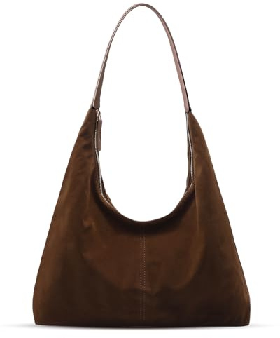 XquiziFit Wildleder Schultertaschen Damen Wildleder-Geldbörse Boho-Taschen Slouchy Tasche Schultertaschen Trendige Halbmond Umhängetasche Lässige Handtasche für Arbeit&Reisen KaffeeBraun