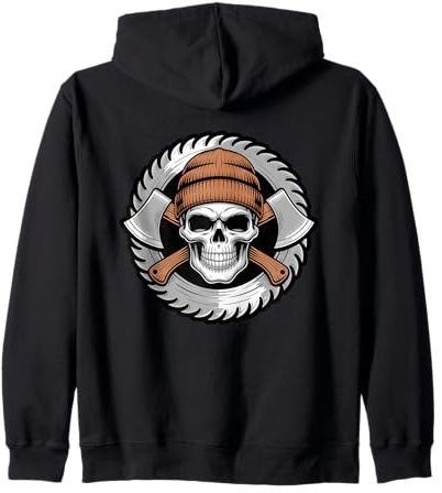 Lumberjack Skull Sawblade Axes Timber Chainsaw Logger Power Zip Hoodie