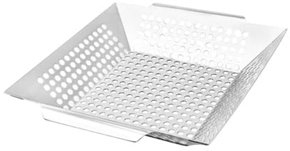 Angoily Edelstahl Grillpfanne Quadratisch 20cm mit Abflusslöchern BBQ Grillschale für Gemüse und Steak Outdoor Grillzubehör für Holzkohle und Gasgrill