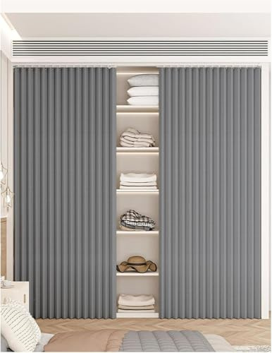 YZBZNG Schrankvorhang Zum Schieben, Vorhang für Schrank, Staubdichter Vorhang für Regal mit Selbstklebend Gleitschiene, schrankvorhänge,Grau-W160cm/H240cm