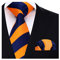 HISDERN Herren Krawatte Gestreifte Hochzeit Krawatte & Einstecktuch Set Marineblau und Orange