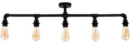 MiniSun | Industrial Style 5 Way Satin Black Pipework Bar Ceiling Light | Ceiling Lighting, Home Décor & Improvement Essential | Mains Wired