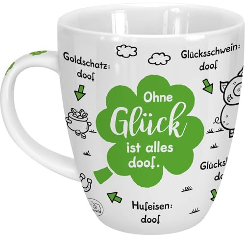 Sheepworld Tasse Ohne Glück ist alles doof | Porzellan, 45 cl | Sprüche-Tasse für Kaffee und Tee, Porzellantasse mit Spruch, Silvester | 46504