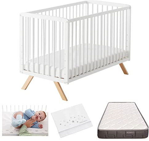 Cuna bebe con colchon Nuru. Incluye el kit colecho para unir la cuna a la cama con seguridad, el colchón top ventas Morfeo y bajera y encimera 100% algodón. Con normativa Europea CoolDreams