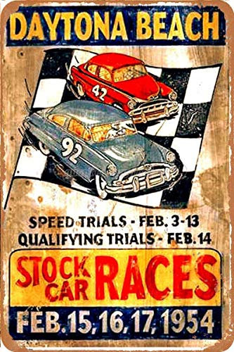 AIFEI Racing Poster Nascar 1954 Day Tona Beach Stock car Racing Zinn Wandschild Plakette kreative Poster hochwertige Wanddekoration Malerei Vintage Metallmalerei Vintage Türschild