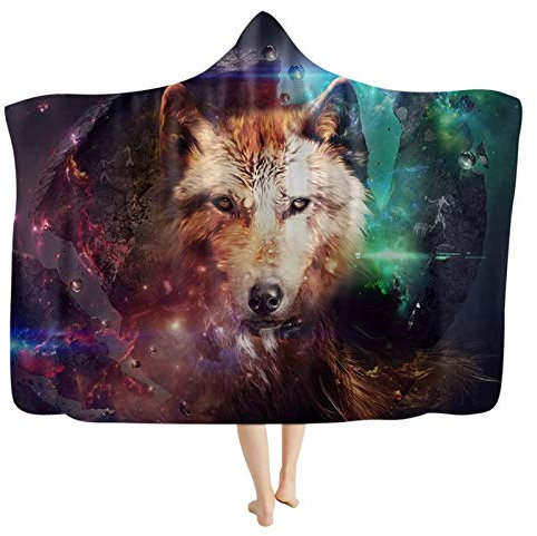Little Poor 3D Wolf Kuscheldecke, Pelzdecke Plüschdecke Printdesign Couchdecke Mikrofaser Tier Tagesdecke Sherpa Wearable Decke Stranddecke für Erwachsene Kind,K,130 * 150cm