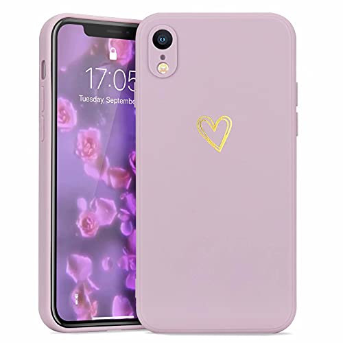 Wirvyuer Compatible with iPhone Xr Phone Cases for Girls Women Silky Soft Protective Shockproof Silicone Cases with Cute Gold Heart Pattern Design Purple Cover