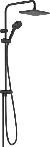 hansgrohe wassersparendes Duschsystem Vernis Shape Reno, Brausekopfgröße 230 x 170 mm, Duschset mit Umsteller, Duschkopf, Schlauch, Stange, Regendusche mit 1 Strahlart, zur Renovierung, Mattschwarz
