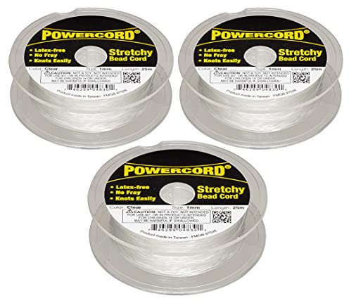 Power Cord Pack of 3 Elastic 1mm Clear 25-Meter Spools Stretchy Cord (75 Meters / 246 feet Total)