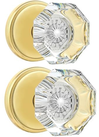 CLCTK Türknauf-Set, Kristall, drehbar, einseitig, poliertes Messing/Gold, 2 Stück