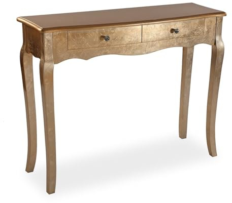 Versa Mesa Dorada Cagliari Grande, Estilo Fusion-Chic, 80x100x35 cm, Madera Lacada, Dorada