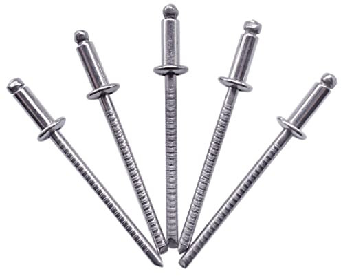 Confezione da 100 rivetti ciechi in acciaio inox 3,2 x 10 mm, testa a cupola, rivetti a pressione, DIN 7337, A2, mandrino scanalato (100, 3,2 x 10 mm)