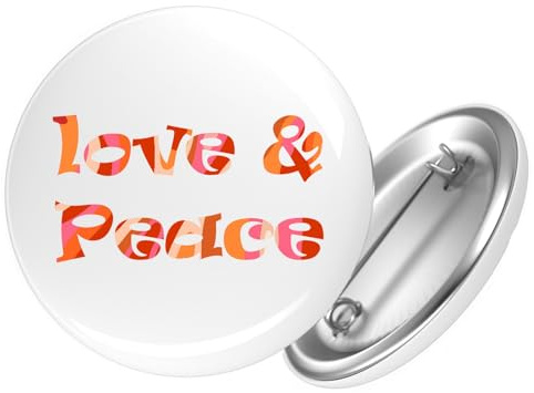 Huuraa Button Love & Peace 70s 25mm rund mit Sicherheitsnadel Ansteckbutton Geschenkidee