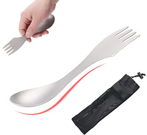 Titanium Spork and Knife, 3 in 1 Cutlery Combo Camping Utensil Portable Utility Flatware for Outdoor Camping Travel Hiking, Eco-Friendly & Reusable, 2 Pack
