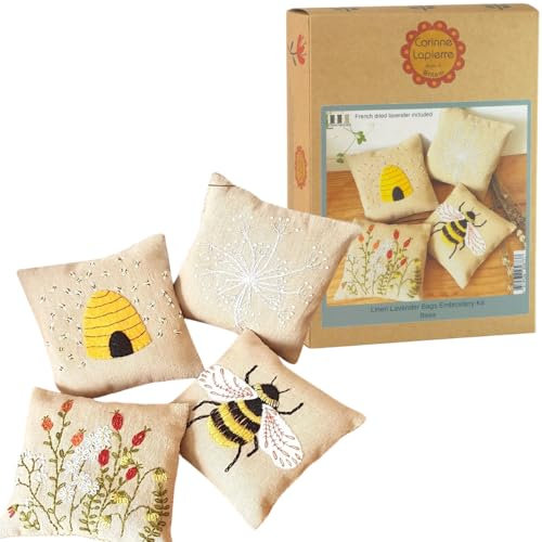Corinne Lapierre Stickpackung aus Leinen, Lavendel, Bienen, klein