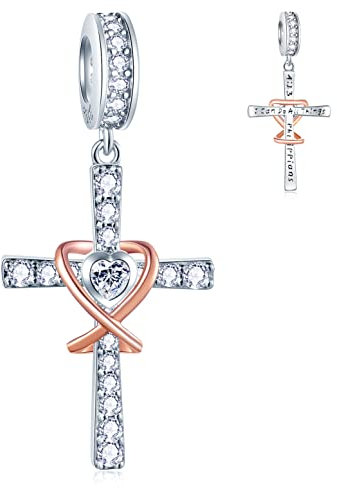 Funkelnde religiöse Kreuz Anhänger Charms passen Pandora Christian Armband, 925 Sterling Silber Ich kann alle Dinge Bibelverse Cross Perlen mit klarer CZ, Geschenk für Weihnachten/Ostertag