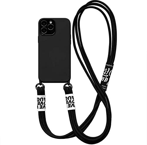 Bakicey Handykette Hülle für iPhone 14 Pro Max, Necklace Handyhülle Schultergurt Liquid Silikon Cover mit Kordel zum Umhängen Schutzhülle mit Stylische Lanyard Case für iPhone 14 Pro Max, Schwarz