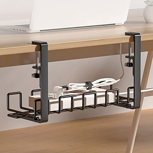 EdirFtra Cable management tray under the desk, socket storage rack, self-adhesive cable neat hanging basket, desk cable wire hanger,Black,40cm