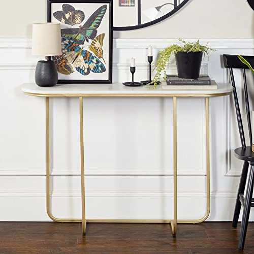 URBNLIVING Console décorative moderne bicolore pour entrée, téléphone, table de canapé, table pour salon, couloir, bureau (imitation marbre blanc et pieds dorés)