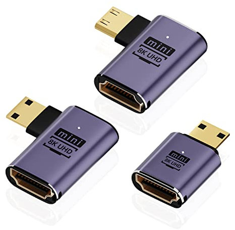 AreMe 8K Mini HDMI auf HDMI Adapter (3er Pack), 90 Grad links und rechts gewinkelter Mini-HDMI-Stecker auf HDMI-Buchse, Kabel für Raspberry Pi Zero, DSLR-Kamera, Camcorder, HDTV, Projektor, Laptop und