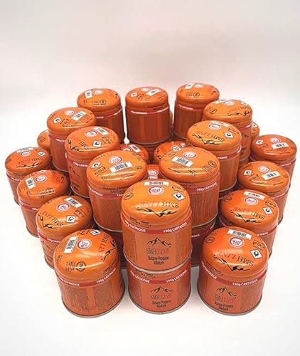 SMH LINE® 36x 190g Butan Stechkartusche Universal Gaskartuschen mit Sicherheitsventil Bunsenbrenner Gas Propan Mix Campingkocher Gaskocher Gasheizung Lötbrenner Gas-Stop-System