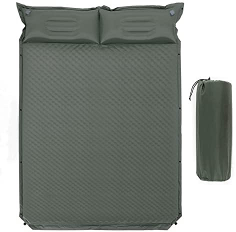 GYMAX Campingmatte Isomatte selbstaufblasend, Doppel Schlafmatte mit 2 Kissen & Tragetasche, Camping Matratze für 2 Personen Ultraleicht, für Camping, Wandern, Reisen, 187 x 131 cm