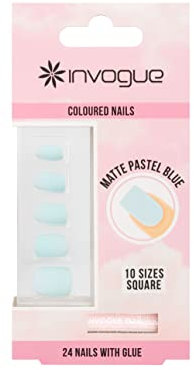 Invogue Matte Pastel Blue Square Nails (24 Pieces)