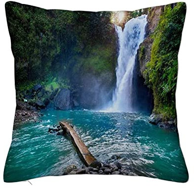 Überwurf Kissen Fall Quadratisch Kissenbezug,Tegenungan Rays Wasserfalllandschaft One Stream Orte Fließendes Interesse Bali Rock Tropische ,Home Dekorative Sofa Sessel Schlafzimmer Wohnzimmer 45x 45cm