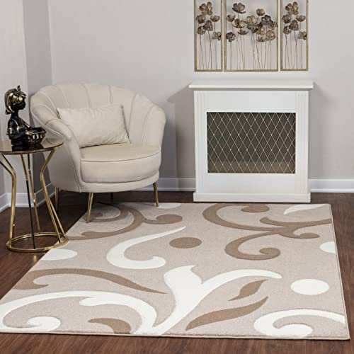 Livabliss Marseille Wohnzimmer Teppich Modern - Abstrakt Design in Marmor Optik 120x170 cm für Wohnzimmer, Esszimmer, Schlafzimmer - Weicher Kurzflor in Beige, Braun, Weiß