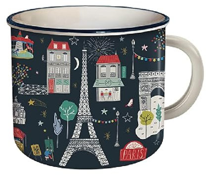 KIUB - Tasse Paris Eiffelturm – Motiv alle Symbole von Paris und Frankreich – Nachtsicht – Material feines Porzellan – Fassungsvermögen 420 ml