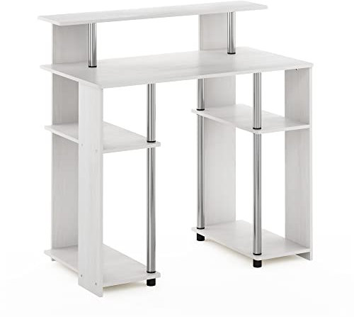 Furinno Jaya Computerschreibtisch im schlichten Design, Weiße Eiche, Edelstahlrohre