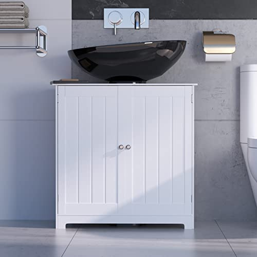 Under Sink Bathroom Cabinet - Floor Standing Storage Cupboard with Double Door Two-Layer Large Capacity White Sink Cabinet