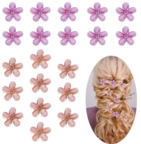 20 Stück Mini Blumen Haarspange Kleine Diamant Haarspangen Blumen Perlen Haarklammer Clips Pearl Kleiner Haarspangen für Mädchen Foto Alltag Party Hochzeitsfeier, Lila& Rosa