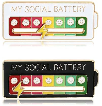 Cangall My Social Battery Pin, 2PCS Lustige Soziale Stimmung Brosche Pin für 7 Tage, Adjustable Emaille Broschen & Anstecknadeln für Damen, Interaktive Batterie Pin Anstecker für Tasche, Jacken, Hüte
