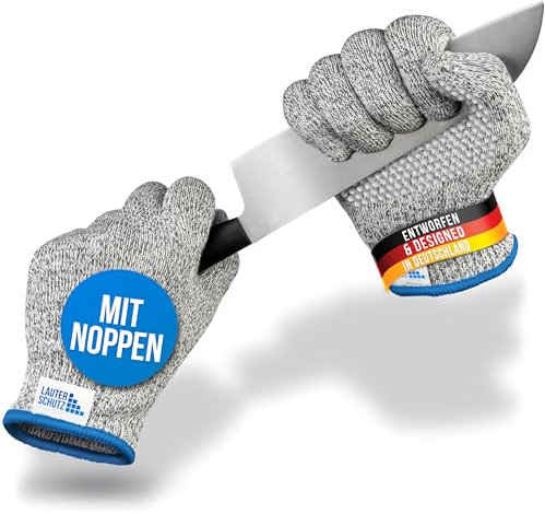 LauterSchutz® PREMIUM Schnittschutz Handschuhe mit NOPPEN - Kinder & Erwachsenen Größen - Kreuzfaser-PE-Stoff - hoher Komfort & dehnbares Material - SCHNITTSCHUTZ KLASSE C (Größe XL, Noppen)