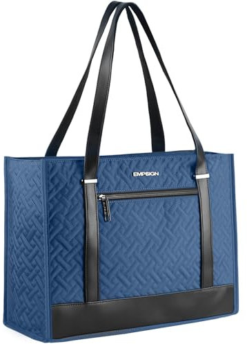 EMPSIGN Laptop Tote bag for women 16 Inch, Stylish Computer Shoulder Tote Bag for Work, Large Capacity Quilted Laptop Briefcase, Waterproof Women Business Office Bag, Quilted Haze Blue