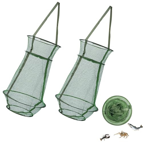 Wuzdy 2 Stück Nylon Gefaltet Fischernetz, Faltbare setzkescher | Faltbare Fischreuse Nylon, Fishing Köderfischreuse, Faltbare Köderfischreuse,für Fangen Aller Fischarten, Krabben, Krebse