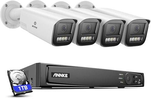 ANNKE 8CH 4K PoE Überwachungskamera Set, 4 Überwachungskamera mit 4-facher optischer Zoom, Person- und Fahrzeugerkennung, IP67 Wasserdicht, Vollfarb-Nachtsicht, mit 1TB Festplatte