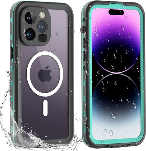 WindRen Custodia Impermeabile Compatibile con iPhone 14 Pro Max con MagSafe, Custodia Impermeabile IP68 con Protezione Completa a 360 Gradi per iPhone 14 Promax Blu