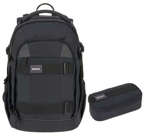 Lässig Bold Origin Schulrucksack-Set 2tlg mit Schlamperbox (Black)